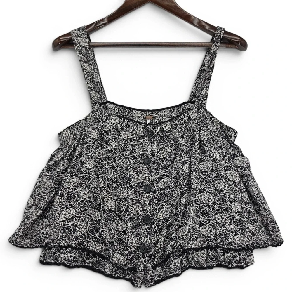 Free People Floral Cold Shoulder Crop Top Medium Boho Cottagecore Festival
